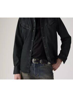 New Levi's Size 38 Premium Bovine Leather Go West Belt Caviar - Black 30mm